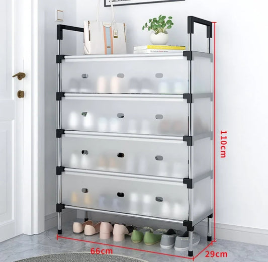 Dustproof Shoe Rack with Metal Pipes and Frosted Glass