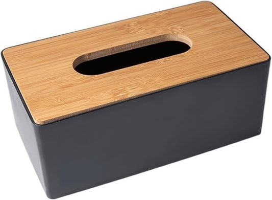 Tissue Box Bamboo Black Wood Top
