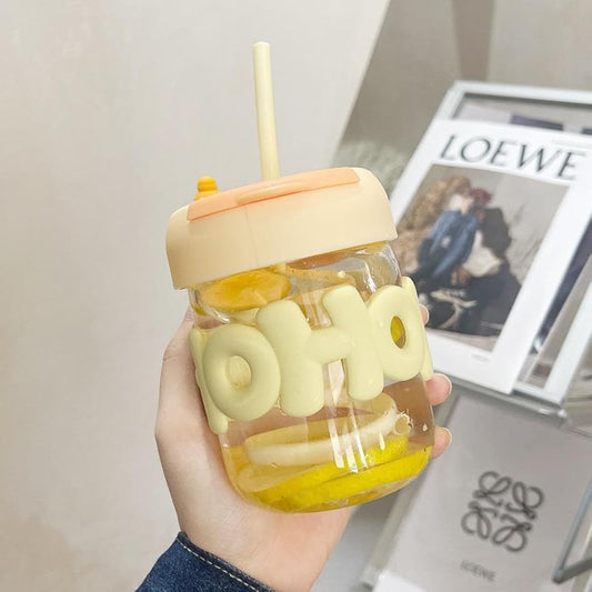 HOHO Leather Straw Glass Cup (320ML) – Premium Aesthetic Beverage Tumbler