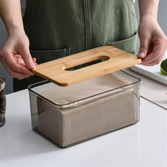 Acrylic Tissue Box Wood Top