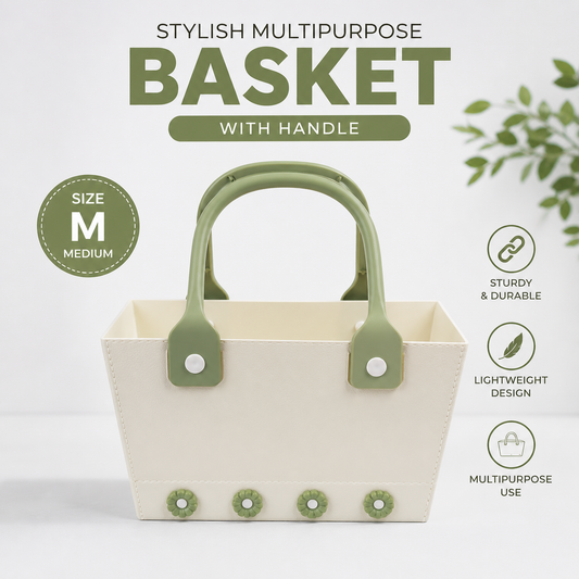 Flowery Rectangle Basket with Handle - Medium
