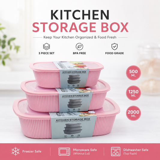 Kitchen Storage Box Ribbed - 3 Piece Set