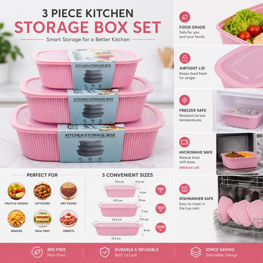 Kitchen Storage Box Ribbed - 3 Piece Set