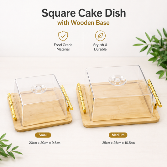 Cake Dish Square Wood - Small, Medium