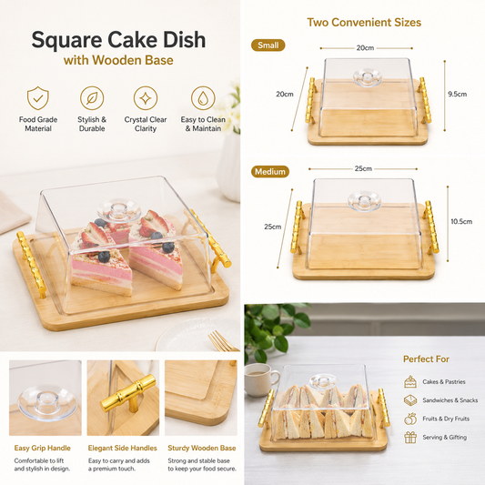 Cake Dish Square Wood - Small, Medium