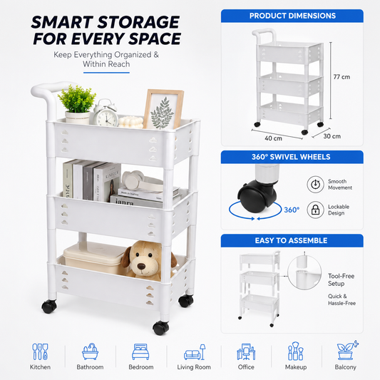 Cloud Design Trolley 3 Layer Plastic