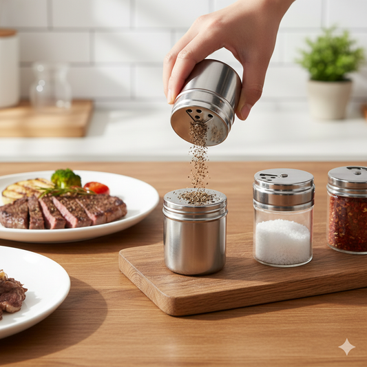 Adjustable Rotating Metal Spice Shakers – Moisture-Proof Salt and Pepper Dispensers with 3-Hole Settings