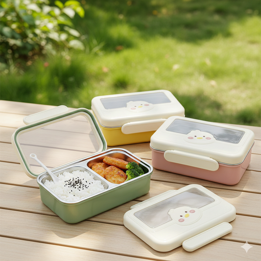 Lunch Box SS Cat – Charming 2-Compartment Stainless Steel Meal Container