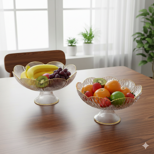 Acrylic Ribbed Fruit Basket – Gold Rimmed