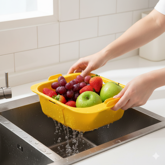 Fruit Basket Drainer – Premium Adjustable Kitchen Colander & Serving Tray