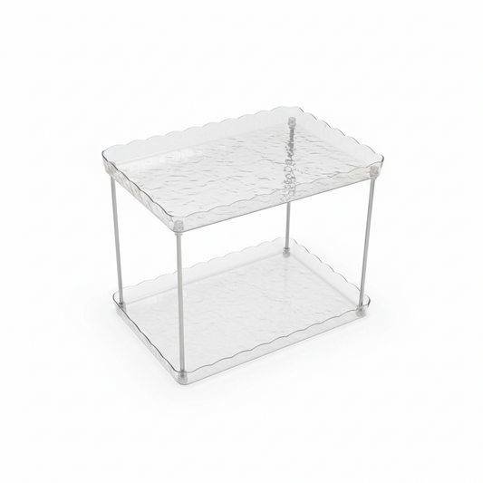 Storage Rack 2 Layer Small – Premium Crystal-Clarity Vanity & Bathroom Tiered Caddy