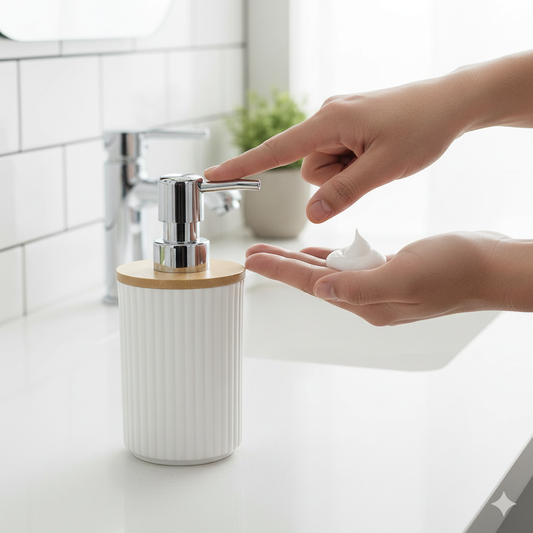 Liquid Soap Bottle Heavy Wooden – Premium Ribbed Bathroom Dispenser