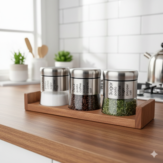 Premium Glass Spice Jar Set – 3pc Silver & Black Matte Finish