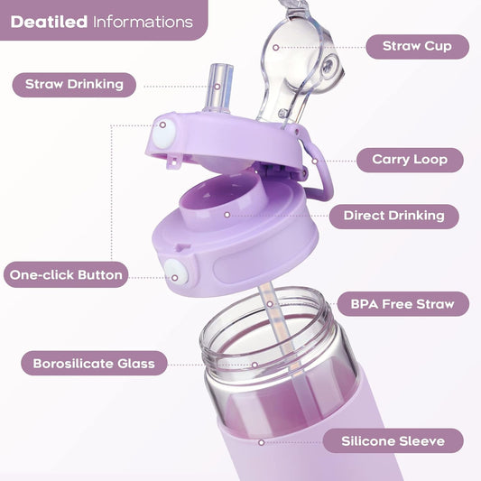 Glass Bottle Rosa with Fabric Sleeve – Premium Borosilicate Hydration Tumbler