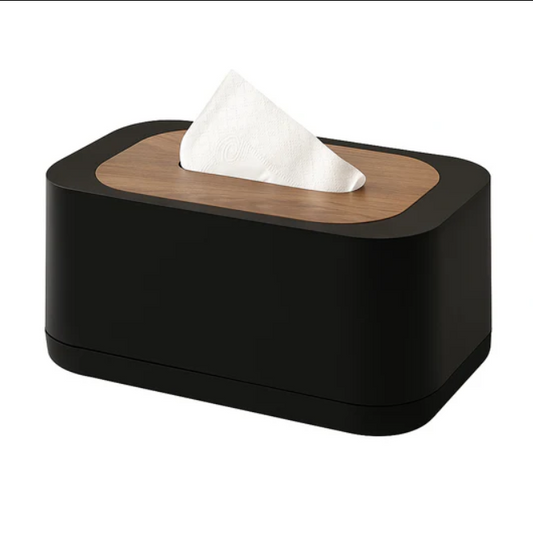 Tissue Box Oval White/Black Wood