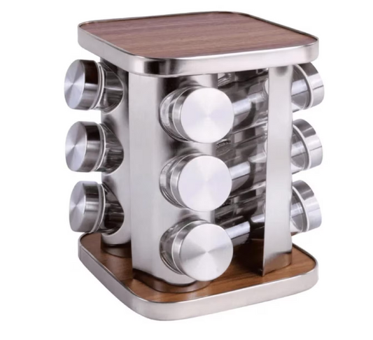 12 PCS Spice Rack Round (WOOD) – Premium Rotating Culinary Organizer