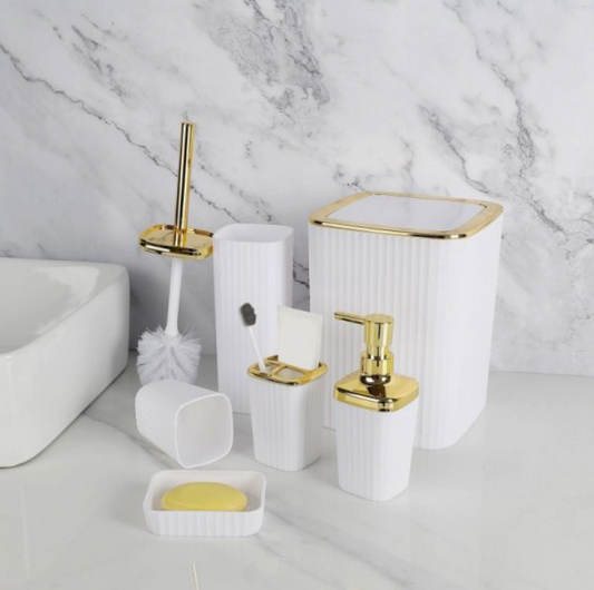 6-Piece Bathroom Accessory Set – Elegant Golden Line Edition