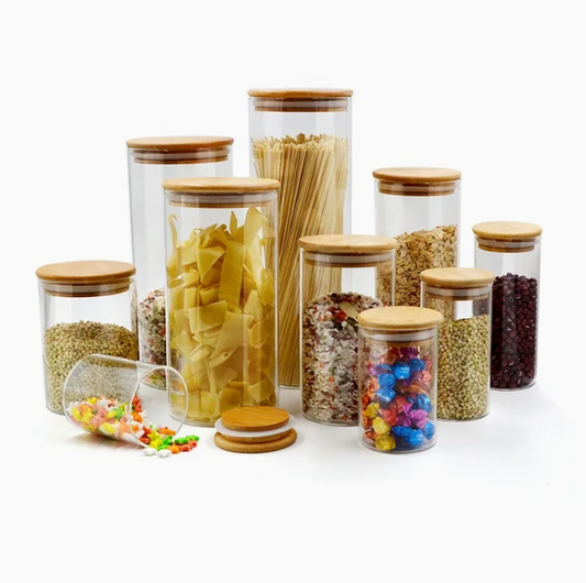 Wide Mouth Round Airtight Kitchen Food Spice Glass Storage Jar - 6.5*10