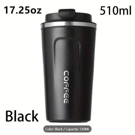 510ML Insulated Stainless Steel Coffee Travel Mug – Leak-Proof Vacuum Thermos Cup with Non-Slip Grip & Flip Lid