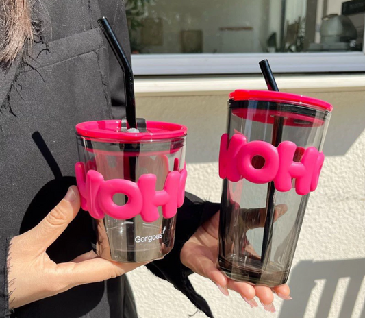 HOHO New Style Glass Cup with Lid & Straw – 350 ML / 450 ML