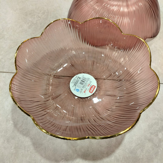 Fruit Basket – Elegant Ribbed Serving Bowl with Gold Rim
