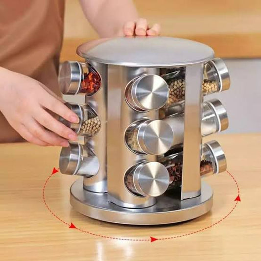 Revolving Glass Spice Rack – Stainless Steel Professional Organizer