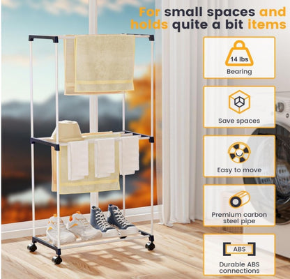 3-Tier Towel Rack with Steel Pipes and Wheels