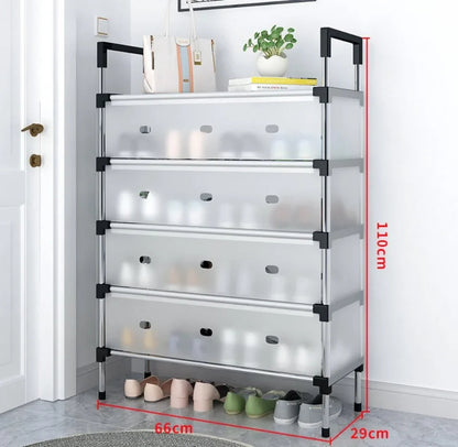 Dustproof Shoe Rack with Metal Pipes and Frosted Glass