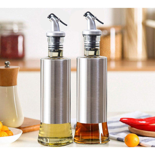 Glass Oil Bottle SS – Elegant Stainless Steel Wrapped Dispenser