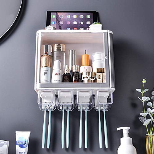 Wall-Mounted Bathroom Organizer Cabinet with Toothbrush Holder and Accessories Holder