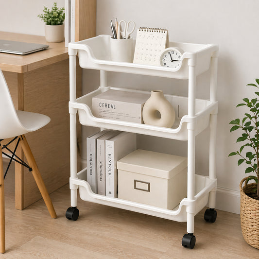 3-Layer Multipurpose Storage Trolley | Slim Rolling Organizer Rack for Kitchen, Bathroom & Home