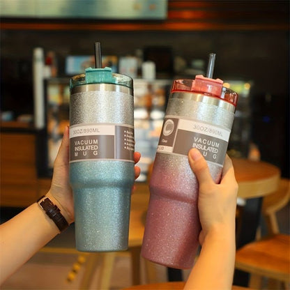 Glitter Insulated Stainless Steel Tumbler – Double-Wall Vacuum Travel Mug with Splash-Proof Lid and Reusable Straw