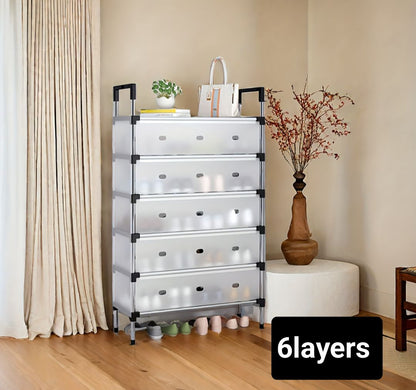 Dustproof Shoe Rack with Metal Pipes and Frosted Glass