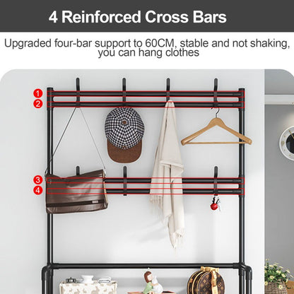 Broad Shoe Stand with Coat Hooks