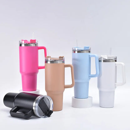 1200ML Insulated Stainless Steel Tumbler with Easy-Grip Handle – Double-Wall Vacuum Travel Mug with Straw and Splash-Proof Lid