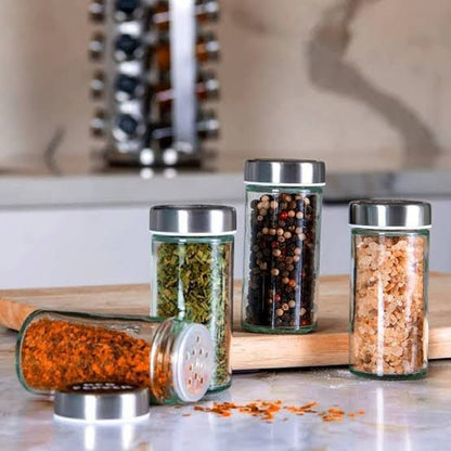 Revolving Glass Spice Rack – Stainless Steel Professional Organizer