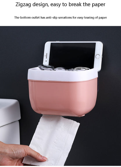 Seamless Toilet Tissue Box – Waterproof Wall-Mounted Holder & Phone Stand