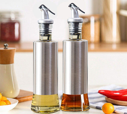 Glass Oil Bottle SS – Elegant Stainless Steel Wrapped Dispenser