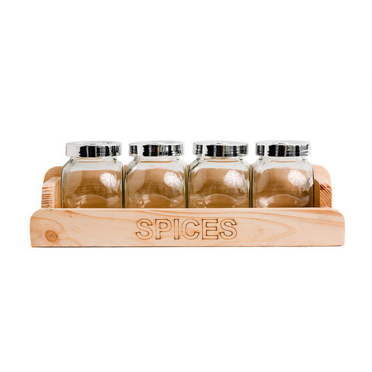 Jar Set – Premium Glass Spice Jars with Elegant Wood Rack