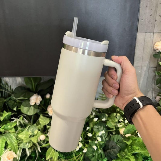 1200ML Insulated Stainless Steel Tumbler with Handle – Double-Wall Vacuum Flask with Straw and Leak-Proof Lid