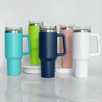 1200ML Insulated Stainless Steel Tumbler with Easy-Grip Handle – Double-Wall Vacuum Travel Mug with Straw and Splash-Proof Lid