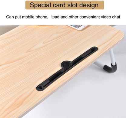 Multi-Functional Portable Laptop Desk with USB Ports – Folding Bed Table with Tablet Slot, Cup Holder, and Built-in Charging Station