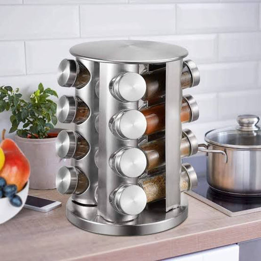 Revolving Glass Spice Rack – Stainless Steel Professional Organizer