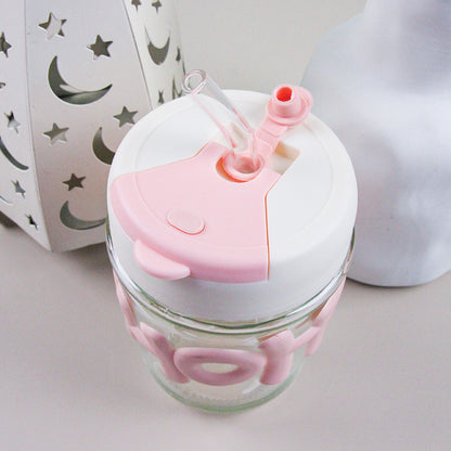 HOHO Leather Straw Glass Cup (320ML) – Premium Aesthetic Beverage Tumbler