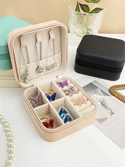 Multi-Layer Travel Jewelry Organizer – Compact Jewelry Box with Built-in Mirror and Divided Storage for Rings, Earrings, and Necklaces
