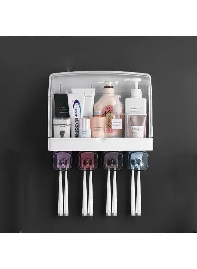 Wall-Mounted Bathroom Organizer Cabinet with Toothbrush Holder and Accessories Holder