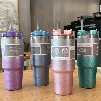 Glitter Insulated Stainless Steel Tumbler – Double-Wall Vacuum Travel Mug with Splash-Proof Lid and Reusable Straw