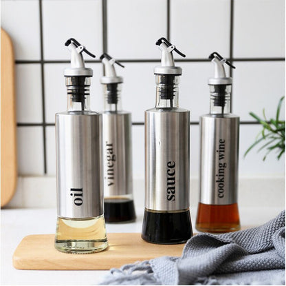 Glass Oil Bottle SS – Elegant Stainless Steel Wrapped Dispenser