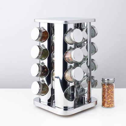 Revolving Glass Spice Rack – Stainless Steel Professional Organizer