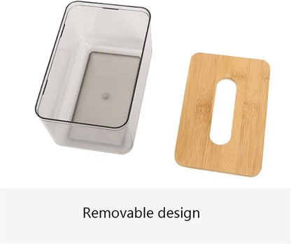 Acrylic Tissue Box – Elegant Clear Organizer with Bamboo Wood Top